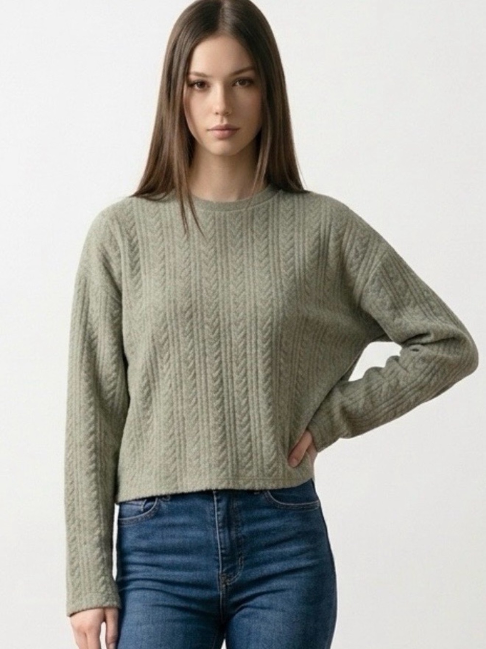 NWT Philosophy Heather Gray Pullover Crew Neck Cable Knit Sweater in XL